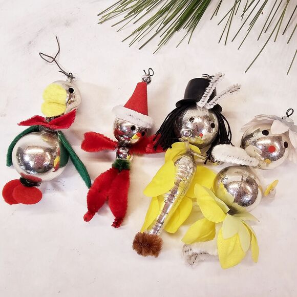 4 Vintage Pipe Cleaner & Glass? Figures People Christmas Ornaments Decorations - Picture 14 of 15